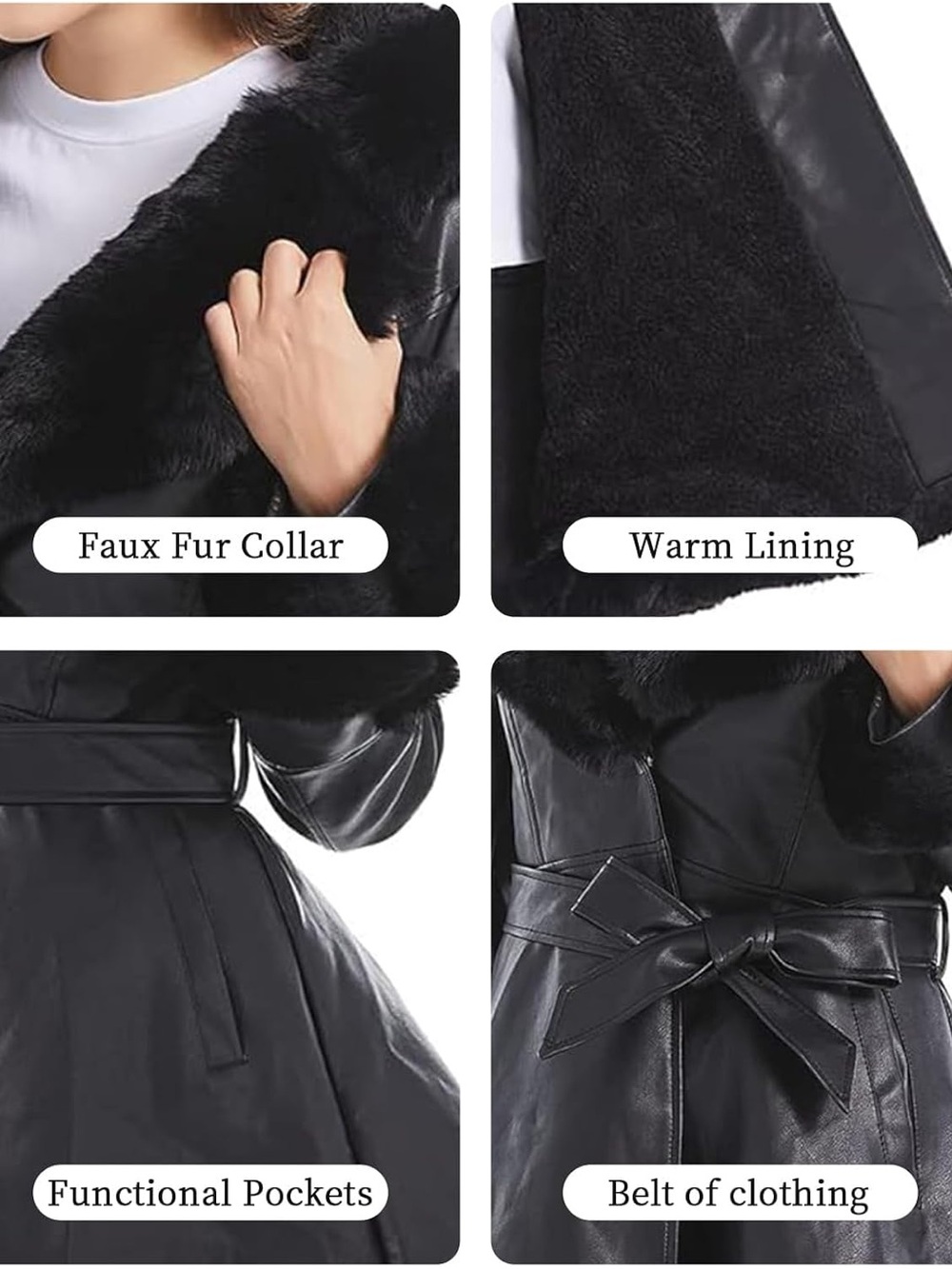 GRAN ORIENTE Faux Leather Peplum Jacket with Faux Fur Trim - M - Picture 4 of 12